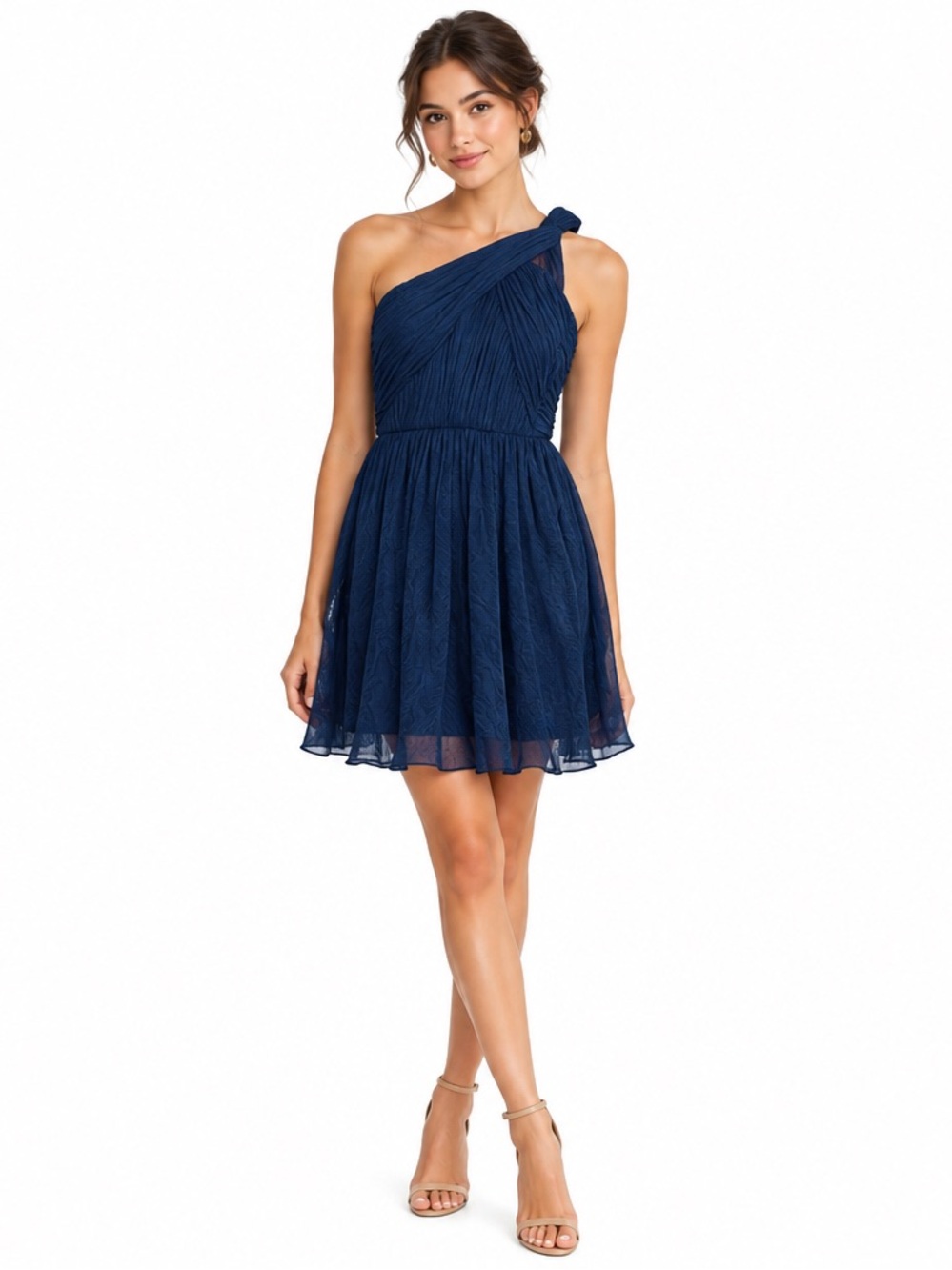 J. Crew Lucienne One Shoulder Dress Silk Navy Blue Chiffon Silk Ladies Sz 10P